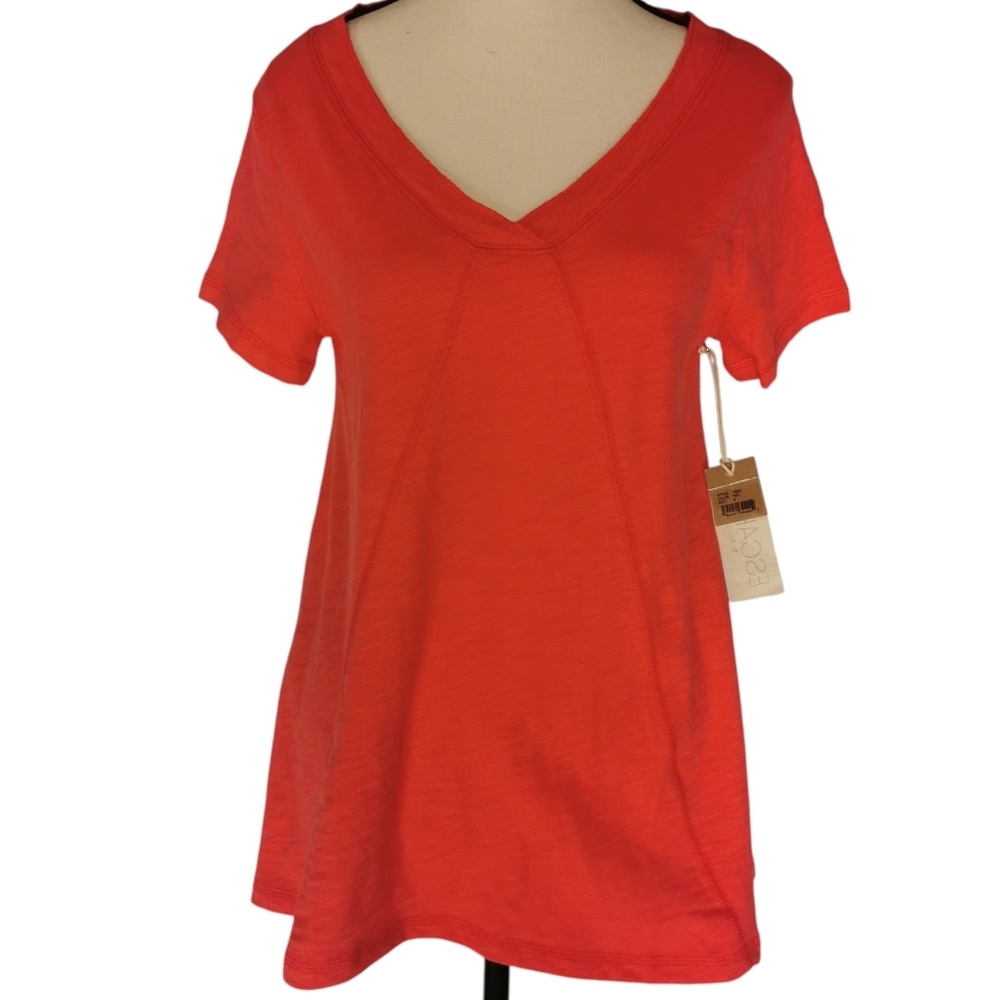 Escape by Habitat Red V-Neck Relaxed Tee Peruvian Cotton NWT Sz S